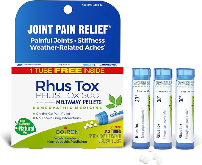 Boiron Rhus Tox 30C Homeopathic Medicine for Relief from Joint Pain, Muscle Aches, Swollen or Stiff Joints, and Weather Related Aches - 3 Count (240 Pellets)