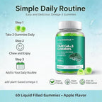 Vegan Omega 3 Gummies 1000mg with Coq 10, Vitamin D3,E,C,Omega 3 Fish Oil Alternative for Adults, Plant Based DHA 550mg & EPA 275mg for Brain, Mobility, Eye, Sugar Free, 60 Count
