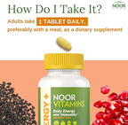 Noor Vitamins Energy+ Multivitamin; Halal Vitamin for Energy Production & Immunity, 26 Vitamins & Minerals, Black Seed, Dates, Honey, for Men & Women. Gelatin Free, 2 Month Supply