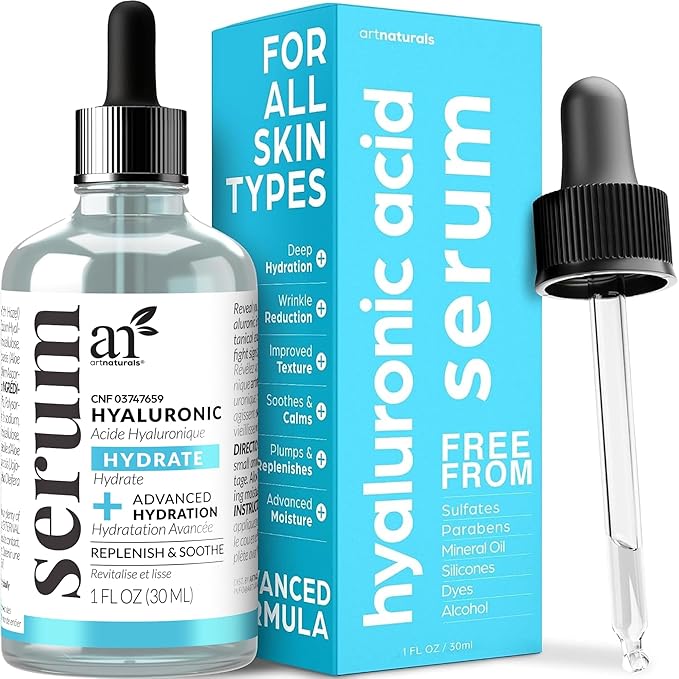 ArtNaturals Hyaluronic Acid Serum - Anti- Aging Facial Serum, Natural Moisturizer w/Vitamin C Serum & Vitamin E - for Skin Care - Reduce Wrinkles & Dark Spots (1 Fl Oz (Pack of 1))