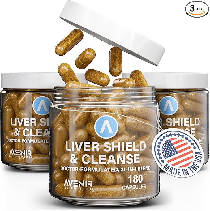 Avenir Nutrition Liver Shield & Cleanse | Herbal Liver Cleanse Detox & Repair Supplement | Milk Thistle & Artichoke Extract Supplements | Fatty Liver & Health Support | 180 Capsules for Men and Women
