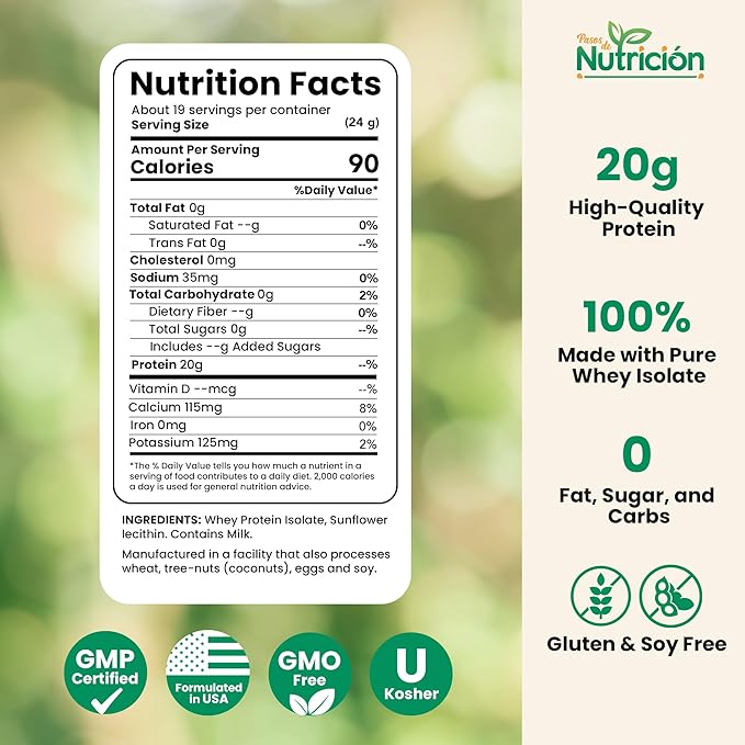 Whey Protein Isolate Powder, Unflavored, 1 lb – 0g Sugar, Low Carb, Keto-Friendly – Lactose-Free, Gluten-Free, High Protein Supplement for Shakes, and Smoothies