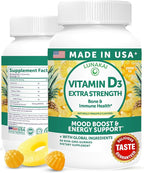 Lunakai USA Made Vitamin D3 Gummies 2000 IU - Non-GMO, Gluten-Free Vitamin D Gummies for Women & Men - Bone, Immune & Energy Support, 60ct