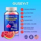 Resveratrol Gummies - Sugar Free, Natural Raspberry Watermelon Flavor, Powerful Antioxidant, Anti-Aging & Immune Support - Vegan Friendly & Gluten Free