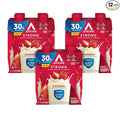Atkins Strong High Protein Shake, Strawberry Flavored, 30g Protein, 7g Prebiotic Fiber, 1g Sugar Muscle and Gut Health Support, GLP-1 Support, Low Carb and Low Protein Shake, Gluten Free, 12 Count