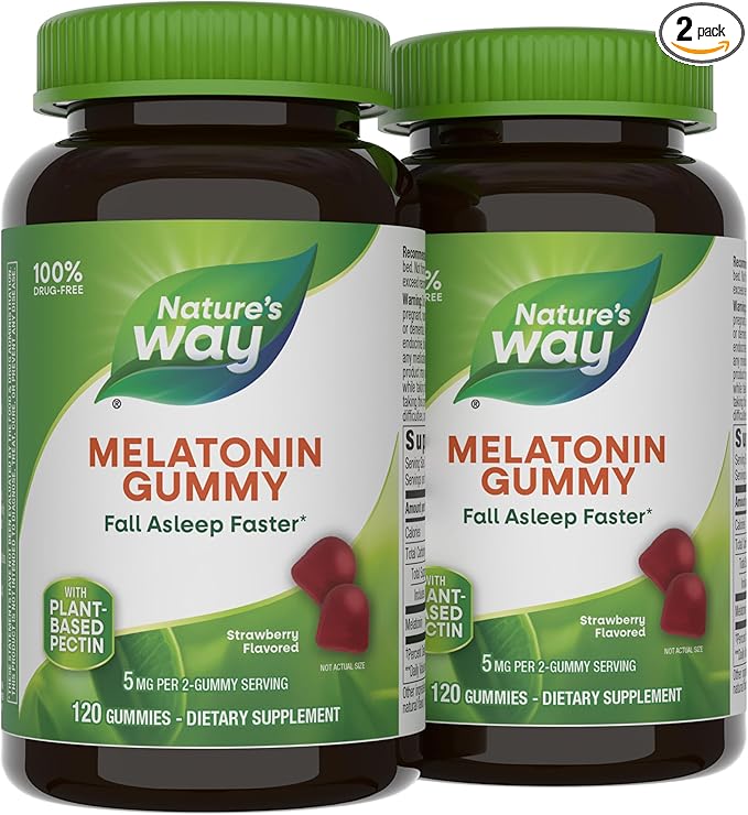 Nature's Way Adult Melatonin Gummies, Supports Restful Sleep*, Fall Asleep Faster*, Strawberry Flavored, 5 mg Melatonin Gummies per 2-Gummy Serving, 120 Count (Set of 2)