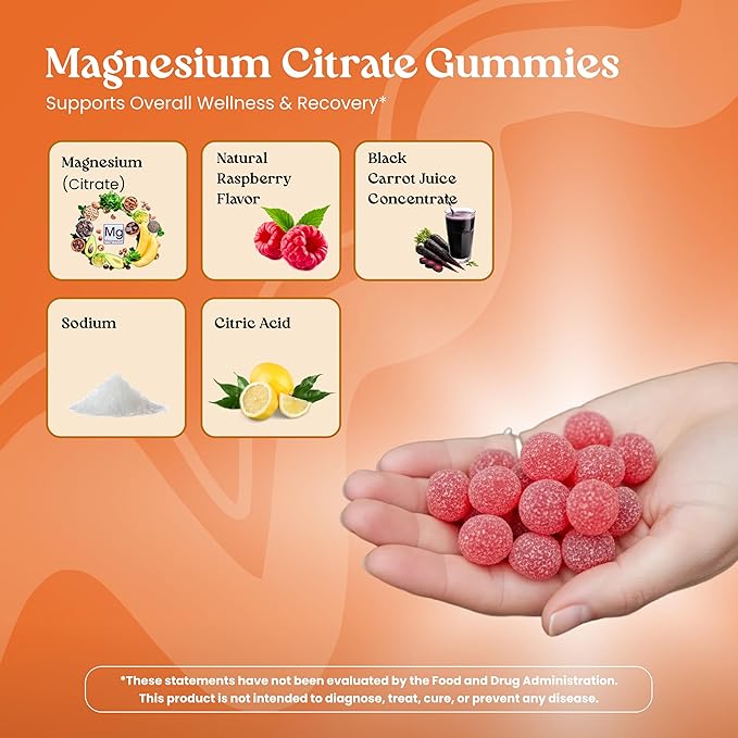 VITA GLOBE Magnesium Citrate Gummies 70mg, Relaxation, Muscle Recovery & Sleep Support, Magnesium Supplement, High Absorption, Vegan, Non-GMO, Bone & Energy – 60 Count