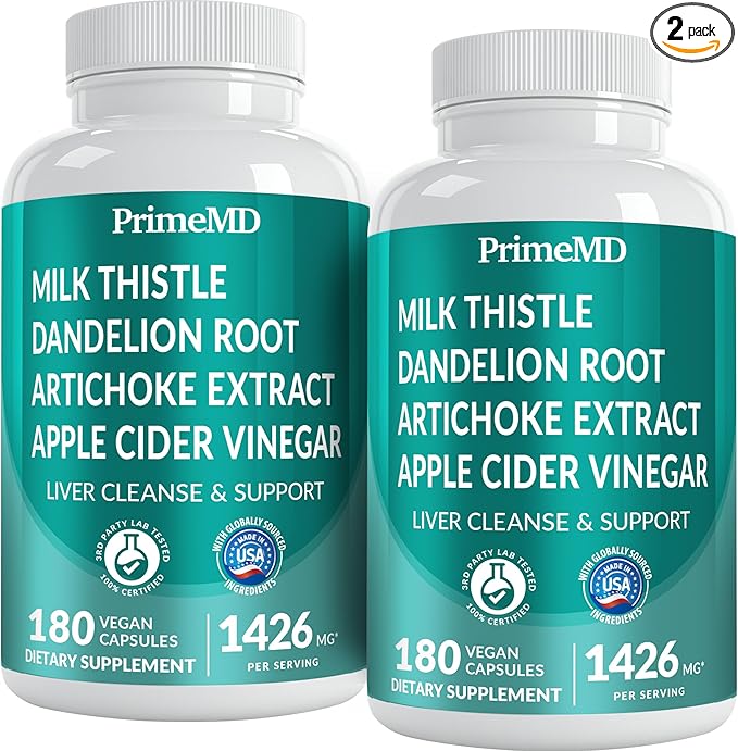 32-in-1 Liver Support with Milk Thistle Supplement – Liver Detox with Silymarin, Artichoke Extract & Beetroot Powder – Comprehensive Wellness Formula for Liver Cleanse – 1426mg (180 count) (Pack of 2)