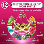 12in1 Maca Root Liquid Drops with Ashwagandha, L-Arginine, Chasteberry, Dong Quai, Black Cohosh, Shatavari, Red Raspberry, Rhodiola Rosea, Calendula and More - 30ml 1 Fl Oz