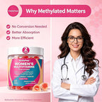 Methylated Multivitamin Gummies for Women | Women’s Multivitamin Gummies with Methylated Folate, Iron, Biotin & Inositol | Sugar Free Women’s Daily Vitamin for Energy, Immune, Hair & Skin | 120 Ct
