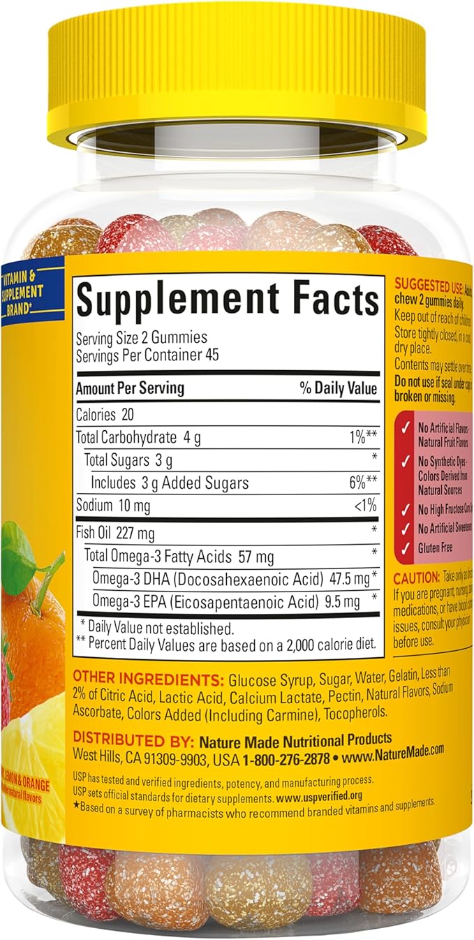 Nature Made Fish Oil Omega 3 Gummies, Omega 3 Fish Oil Supplements, Healthy Heart Support, 90 Gummies, 45 Day Supply