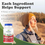 RidgeCrest Herbals ClearLungs Classic, Daily Health Supplement, Natural Lung and Nasal Wellness Formula for Bronchial, Respiratory, Immune, Sinus, and Mucus Support (120 Vegan Caps, 60 Serv)