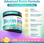 Biotin Collagen & Keratin – Hair, Skin & Nails Vitamins, 45,000 MCG Vitamin Complex (A, B1, B2, B3, B6, B7, C & E)–Biotin for Hair Growth for Women & Men, Hair Vitamins-60 Capsules–Made in USA