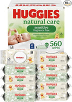 Huggies Natural Care Sensitive Baby Wipes, Unscented, Hypoallergenic, 99% Purified Water, 10 Flip-Top Packs (560 Wipes Total)