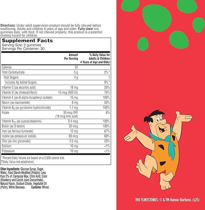 Flintstones Vitamins for Picky Kids + Iron, Kids Multivitamin Gummies with Vitamin C, D, E, B6 and Iron, Gummy Vitamins, Grape Flavored, 60 Gummies,(Pack of 2)