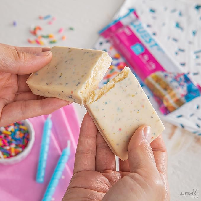 Quest Nutrition Birthday Cake Protein Bars, 20g Protein, 1g Sugar, 4g Net Carbs, Gluten Free, Keto Friendly, 12 Count