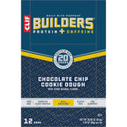 CLIF BUILDERS + Caffeine Protein Bars - Chocolate Chip Cookie Dough Flavor - 20g Plant Based Protein - Gluten Free - Non-GMO - Low Glycemic - No Artificial Sweeteners - 2.4 oz. (12 Pack)
