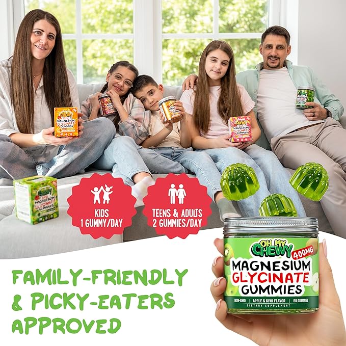 Center-Filled Magnesium Glycinate Gummies 400MG - High Absorption for Kids, Teens & Adults - Supplement for Sleep, Calm & Muscle Relaxation with B6 & D3 - Gluten Free & Vegan Friendly - 120 Count