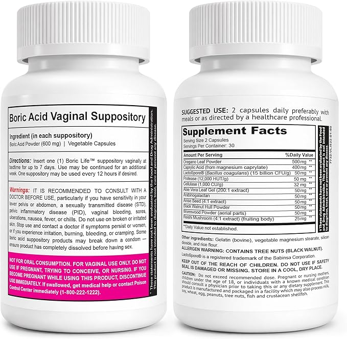 NutraBlast Boric Acid Suppositories 600mg (30 Count) Bundle with Feminine Balance Complex (60 Capsules) | Detox & Cleanse | Supports Healthy Intestinal Flora & Immune System