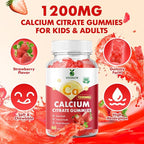 Calcium Citrate Gummies 1200mg, Chewable Calcium Supplements for Women & Men, Sugar Free Calcium Gummies for Bone, Muscle & Immune Support, Strawberry Flavor 60 Count