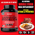 MuscleMeds CARNIVOR Lean Meal Whole Food Meal Replacement Shake, MRE, Beef Protein Isolate, White Potato, Sweet Potato, 40g Protein, 40 g Carbs, Lactose Free, Sugar Free, Chocolate Fudge 20 Servings