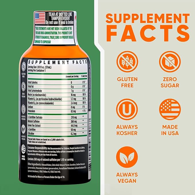 Vitamin Energy Immune+ Extra Strength Energy Shot Mango 10 Pack, 260mg Natural Caffeine, B-Vitamins, Citicoline, Green Tea, Immunity & Focus Support, Zero Sugar, Gluten-Free 1.93 fl oz