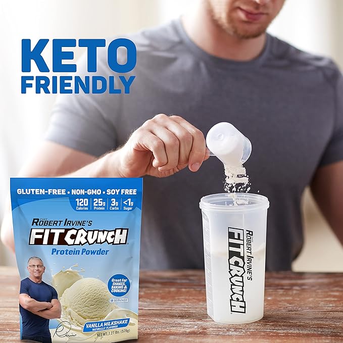Fit Crunch Tri-Blend Whey Protein, Keto Friendly, Low Calories, High Protein, Gluten Free, Soy Free (18 Servings, Vanilla Milkshake)