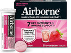 Airborne 1000mg Vitamin C with Vitamin D & Zinc, Sugar Free Multivitamin Immune Support Supplement, Antioxidants Vitamins A C & Vitamin E, 30 Effervescent Tablets, Very Berry Flavor