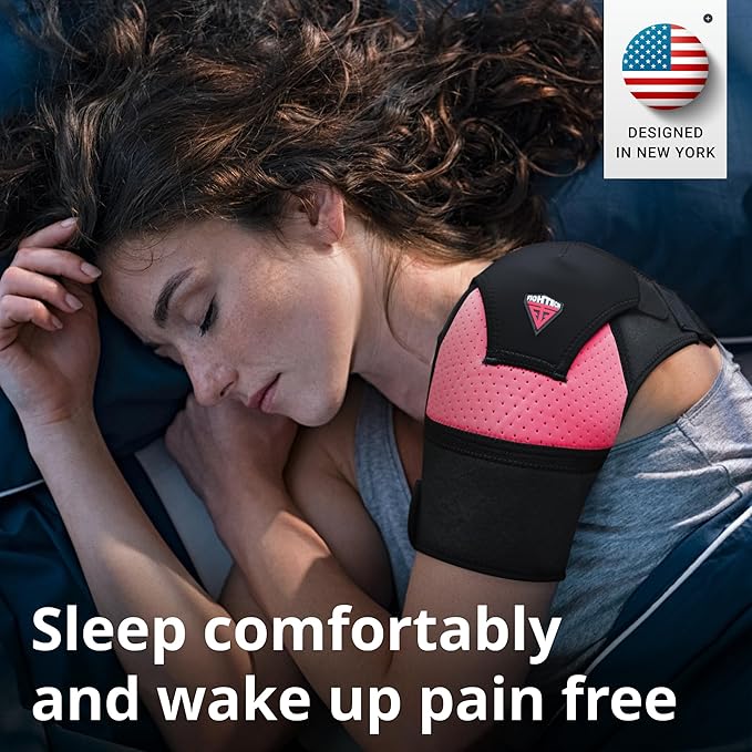Shoulder Brace - Support & Injury Prevention Brace- Joint Pain Releaser- Shoulder Compression Wrap Strap - Adjustable Injury Accessories for Shoulders - Premium Quality Strap by FIGHTECH (Pink, L-XL)
