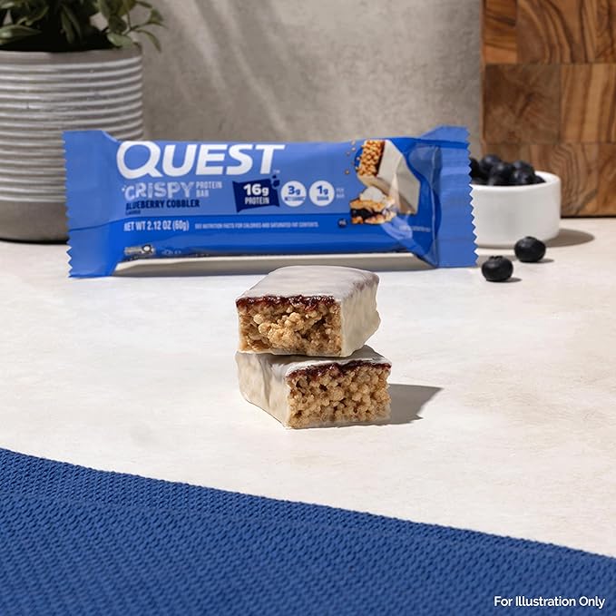 Quest Nutrition Crispy Blueberry Cobbler Hero Protein Bar, 16g Protein, 1g Sugar, 3g Net Carb, Gluten Free Protein Snack, Keto Friendly, 4 Count