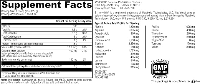 XYMOGEN FIT Lean Food Collagen - Muscle Recovery & Connective Tissue Support - Collagen Peptide Protein Powder - with HMB & Vitamin D3 - Vanilla - 14 Servings (13.83 oz)