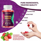 Tanning Gummies for Women - Self Tan Bronzing Melanin Supplement That Support a Natural Glow - Daily Oral Chews Skin Health Glow Up Sunless Tan with Vitamins Beta Carotene - No Sugar Vegan