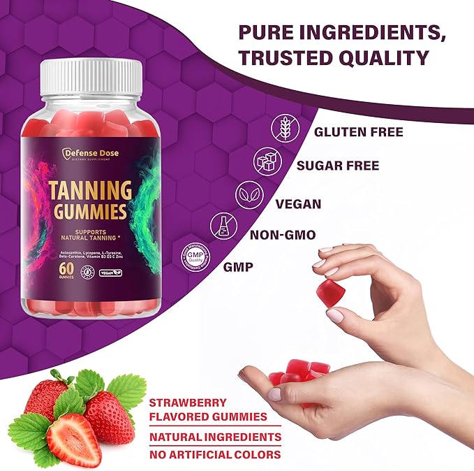 Tanning Gummies for Women - Self Tan Bronzing Melanin Supplement That Support a Natural Glow - Daily Oral Chews Skin Health Glow Up Sunless Tan with Vitamins Beta Carotene - No Sugar Vegan