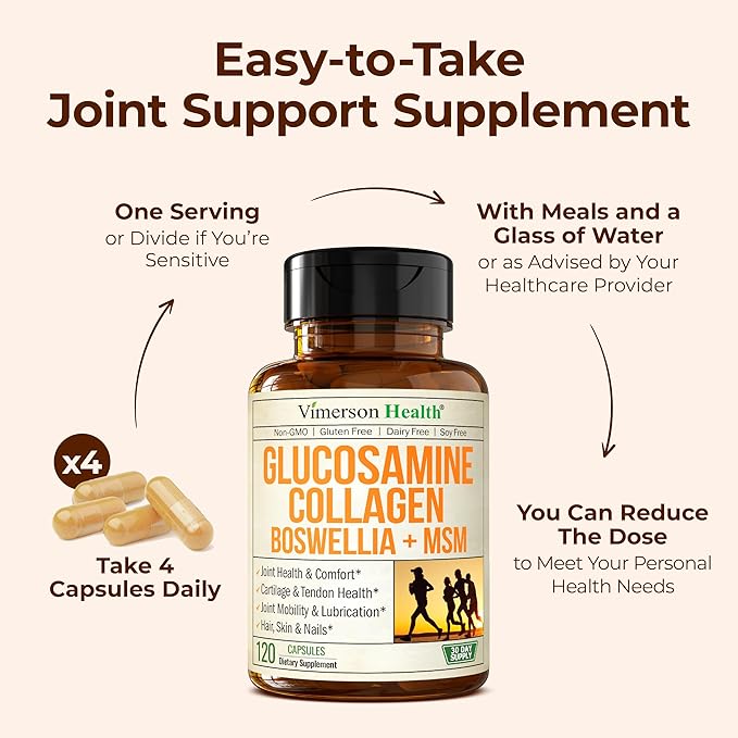 Glucosamine Chondroitin MSM with Hydrolyzed Collagen Peptides - Joint Support Supplement with Quercetin, Bromelain & Boswellia Extract - Collagen pills for Hair Skin Nails - FSA Eligible 2 Pack