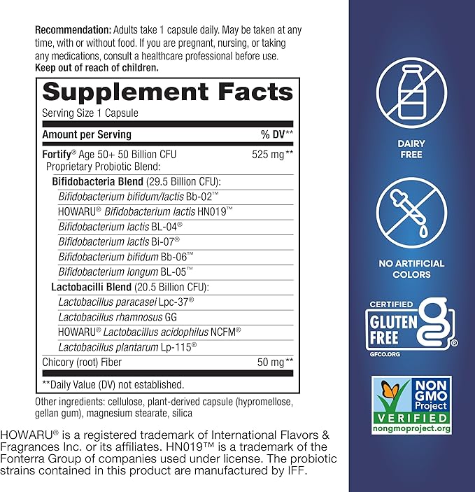 Nature’s Way Fortify Extra Strength(1) Probiotic Adults 50+, 50 Billion Live Cultures, Prebiotics, Probiotics for Digestive Health*, Immune Support*, Colon Health*, 30 Capsules