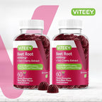 Viteey Beet Root Gummies 4000mg [from 80mg of 50:1 Extract] with Tart Cherry - for Healthy Blood Pressure Support - Vegan, Gelatin Free, Gluten Free-Tasty Chewable Berry Beet Flavored Gummy-120 Count