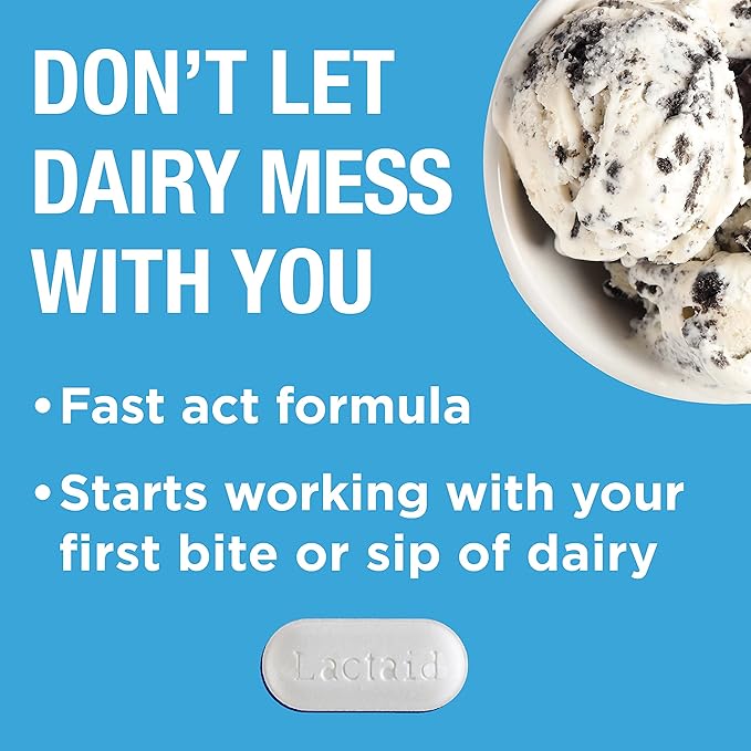 Lactaid Fast Act Lactose Intolerance Relief Caplets with Lactase Enzyme to Prevent Gas, Bloating & Diarrhea Due to Lactose Sensitivity, Ideal for Travel & On-the-Go, 32 Packs of 1-Count