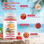 Tanning Gummies Supplement for Women Men: Daily Bronzing Tanning Gummies with Astaxanthin Beta-Carotene L-Tyrosine Lycopene, Melanin Supplement for Natural Glow Healthy Skin Sun Sensitivity Vegan 60CT