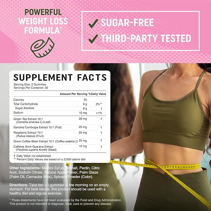 Women’s Fat Burner Gummies for Weight Loss | Green Tea, Green Coffee Bean, Garcinia Cambogia & Ketones | Fat Burners for Women Weight Loss Gummies | Green Tea Fat Burner Supplements | 60 Count