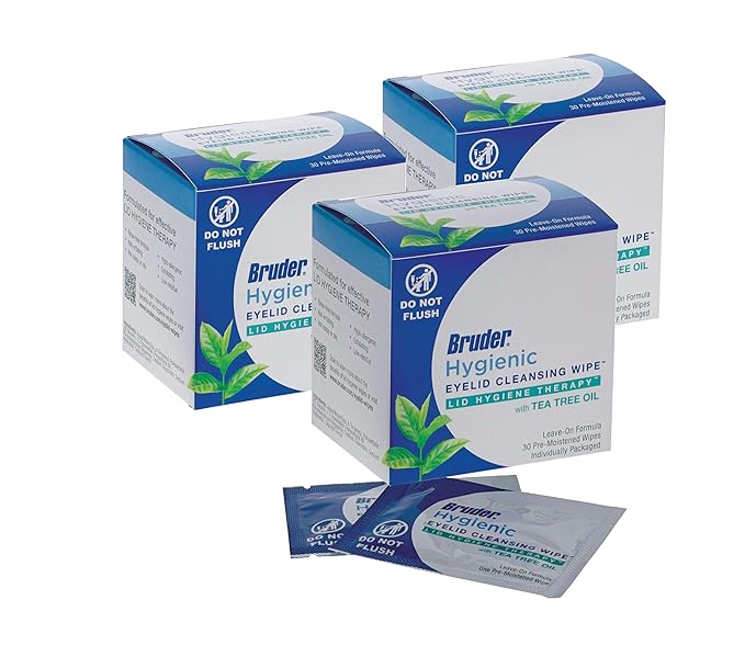 Hygienic Eyelid Cleansing Wipes with Tea Tree Oil 30 Count Box (Pack of 3) l Relief from Demodex l Pre-Moistened, Rinse-Free Exfoliating Wipes Remove Excess Oil and Debris from Eyelids