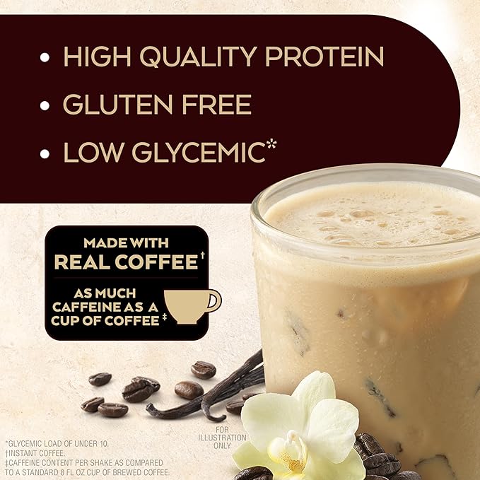 Atkins Iced Coffee Vanilla Latte Protein Shake, Coffee and Vanilla Flavored, 15g Protein, 4g Net Carbs, 1g Sugar, Low Carb, Keto Friendly, High Protein Shake, 12 Pack (11 fl. oz each)