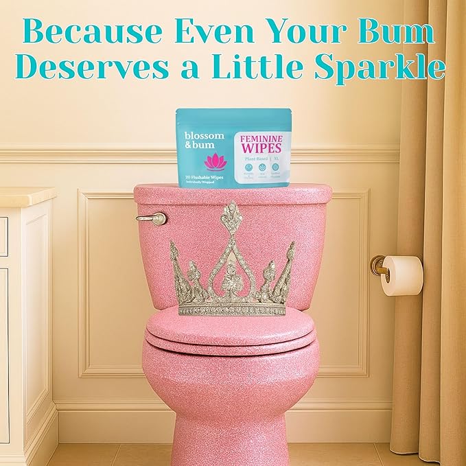 Blossom & Bum Feminine Wipes, Flushable, Plant-Based with Aloe & Vitamin E, 20 Count, Hypoallergenic, Flushable