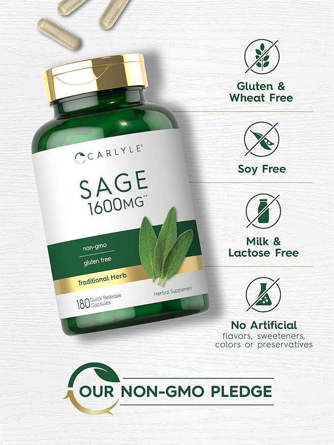 Carlyle Sage Supplement | 180 Capsules | High Potency | Non-GMO, Gluten Free