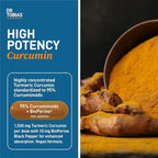 Dr. Tobias Turmeric Curcumin 1500mg with BioPerine – Extra Strength Supplement with 95% Curcuminoids for Joint Support, Overall Vitality & Immune Health, 120 Vegan Capsules, Non-GMO