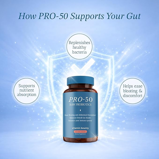 Vitamin Bounty Pro-50 Probiotic 50 Billion CFU - 13 Strain Supplement for Men & Women + Prebiotics - Digestive Health & Gut Support - Lactobacillus & Bifidobacterium - Delayed Release Capsules, 2 Pack