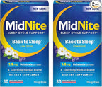 MidNite Back To Sleep Low Dose, 1.5 mg Melatonin Sleep Aid, Non-habit Forming, Herbal Dietary Supplement For Adults, Drug-free, Gluten-free, Lactose-free, Vegetarian, Vegan, 30 Quick Melt Tablets 2 ct