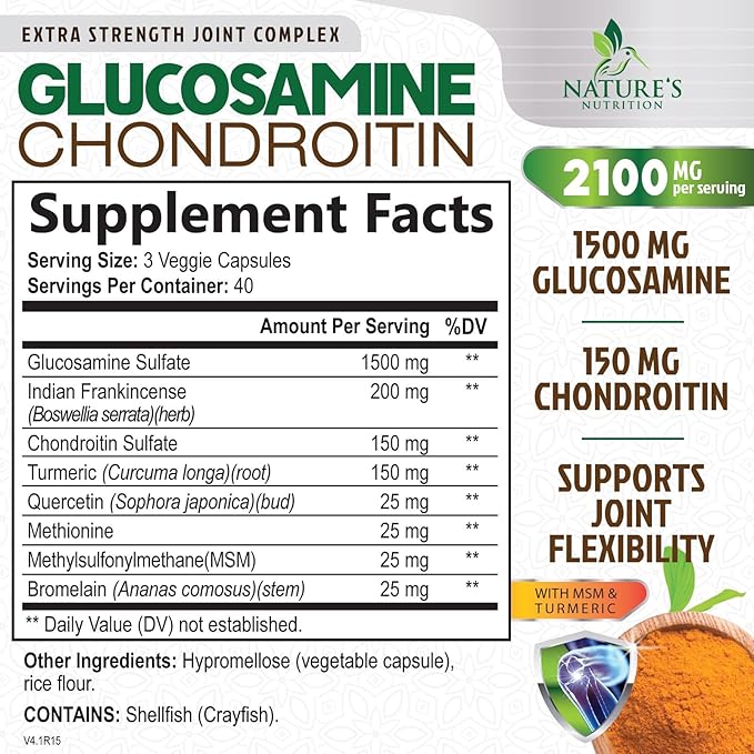 Glucosamine Chondroitin MSM - Joint Support Supplement for Joint Mobility, Comfort and Cartilage Support For Men and Women - Glucosamine Complex Supplements with Turmeric & Boswellia - 120 Capsules