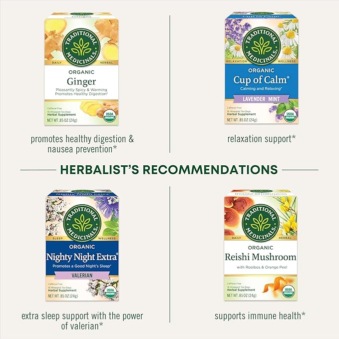 Traditional Medicinals Organic, Lemon Balm - Supports Stress Relief & Digestive Health - Kosher, Non-GMO, Caffeine-Free, Compostable - 16 Tea Bags