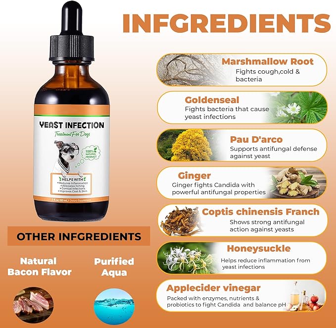 60ML Natural Yeast Infection Treatment for Dogs, Dog Allergy Relief, Skin Itch Relief Supports Healthy, Inflammation Relief, Alleviates Itching, Allergy Relief Dog Yeast
