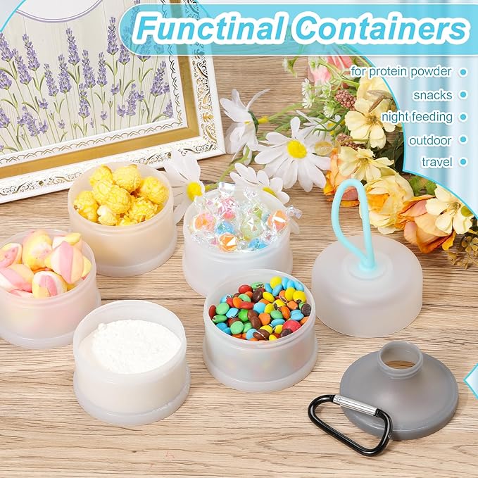 Baderke 2 Pcs Protein Powder Containers with Funnels Stand, 5 and 3 Layers Stackable Powder Supplement Travel Container Formula Organizer Storage Powders Holder for Travel Workout Fitness(White)